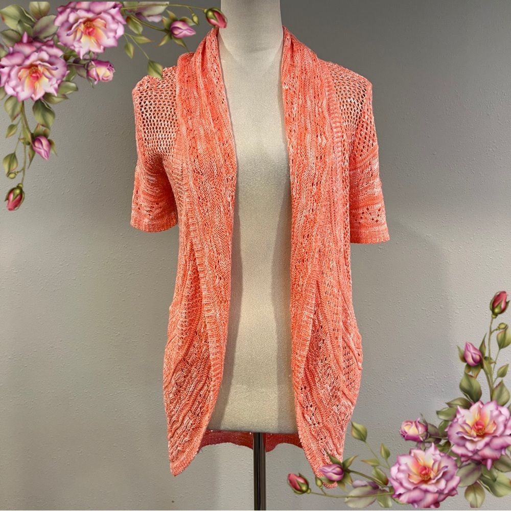 Coral Open-Front Knit short sleeve‎ cardigan Sweater size medium